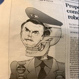 Cartoon of Jair Bolsonaro in Military Uniform on Newspaper Page
