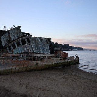 Abandoned Shipwreck at Sunset on California Coast