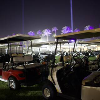 Night Parking at the Green: Golf Carts in the Grass