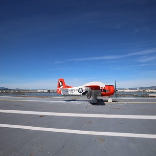 Vintage Navy T-2 Buckeye Trainer on USS Hornet Deck