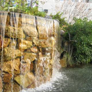 Serene Waterfall in a Lush Garden