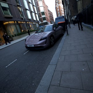 Porsche Taycan Parked on Modern London Street