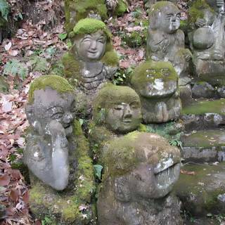 Moss-covered Statues in Goa Gajah Landmark
