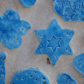 Blue Ceramic Ornaments with Personalized Names and Symbols