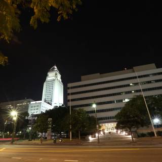 Illuminated City Hall Building at Night