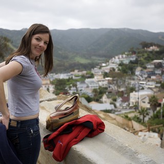 Smiling Woman Overlooking Avalon Harbor on Catalina Island