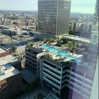 Sky-high View of Swimming Pool in Downtown LA