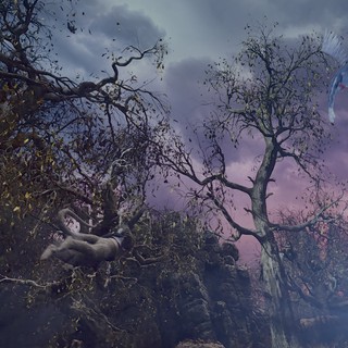 Mystical Forest Scene with Fallen Figure