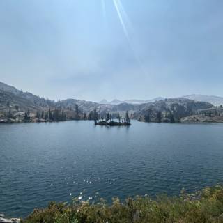 Serene lake nestled in mountains