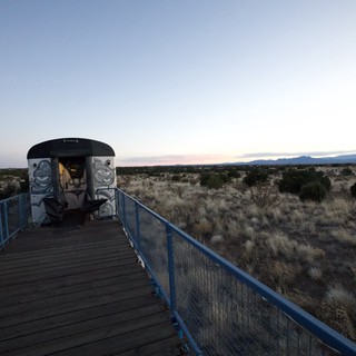 Desert Train Car Observation Deck at Twilight