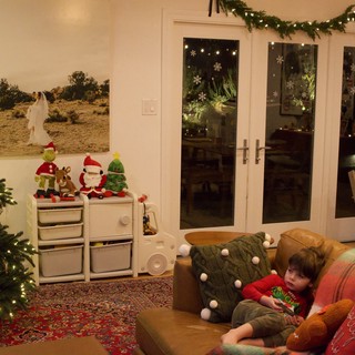 Cozy Christmas Eve Living Room with Child Relaxing
