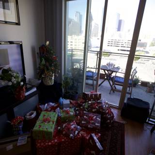 A Festive Living Room Filled with Gifts