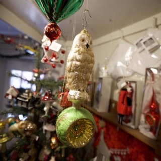 Vintage Golden Owl Christmas Ornament on Green Ball