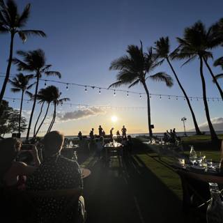 Sunset Dining at an Outdoor Hawaiian Restaurant