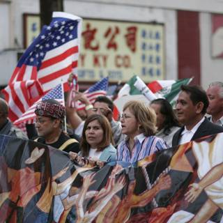 Parade of People with Flags and Banners