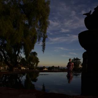 Sunset Silhouette at the Mission's Fountain