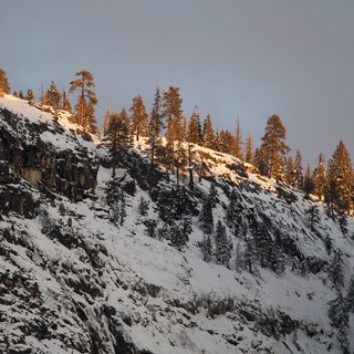 Golden Hour Light on Snow-Covered Sierra Nevada Ridge