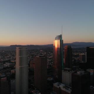 Aerial View of Los Angeles Cityscape at Sunset