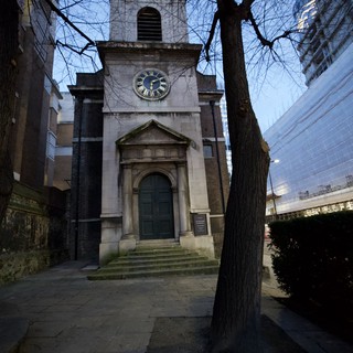 Historic London Church Tower at Dusk