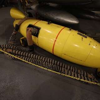 Yellow Autonomous Underwater Vehicle on Museum Display
