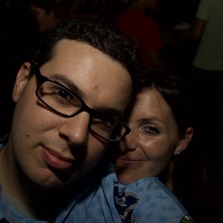 Late Night Candid Portrait Duo at Dark Venue
