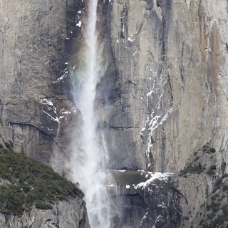 Yosemite Falls Cascading Down Granite Cliff in Winter