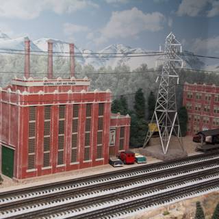 Red Building and Steam Train on Display