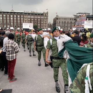 Military Men Carry Flag at Cuauhtémoc Parade