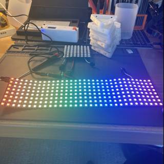 Multicolored LED Display Illuminating a Modern Desk