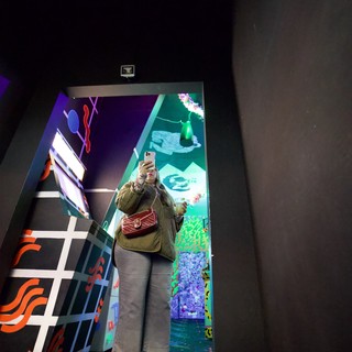 Visitor Photographing Interactive Art Installation in Museum