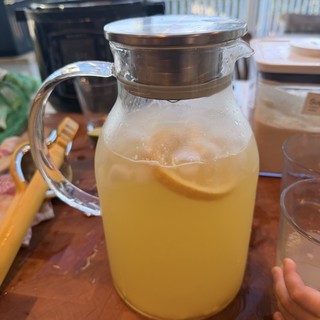 Homemade Lemonade Pitcher on Rustic Wooden Table