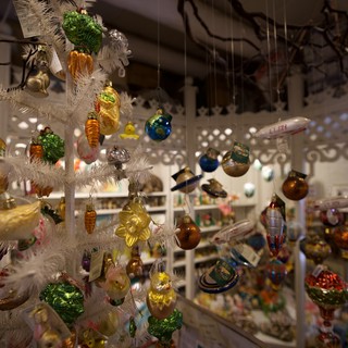 Vintage Christmas Ornament Collection Display in Museum