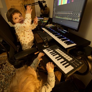 Young Children Creating Music in Home Studio