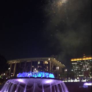City Hall Fountain Illuminated by Fireworks