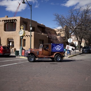 Vintage Truck with Peace Flag in Santa Fe Plaza