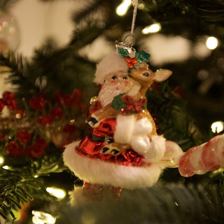 Santa and Reindeer Christmas Tree Ornament Close-Up