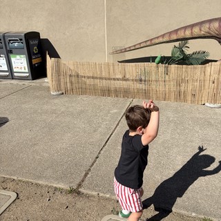 Child Looking Up at Urban Wall Installation
