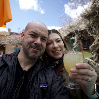Couple Enjoying Margaritas at Santa Fe Outdoor Cafe