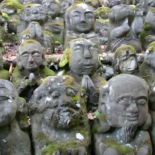 Stone Statues Blanketed in Moss