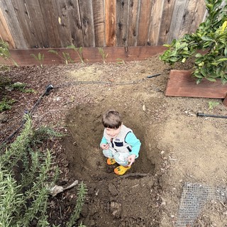 Young Child Playing in Backyard Garden Area