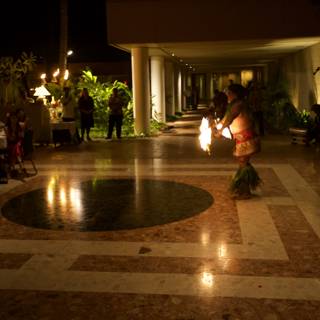 Fiery Dancing in Hawaii Hotel Lobby