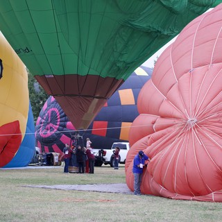 Colorful Hot Air Balloons Inflating at Festival Ground