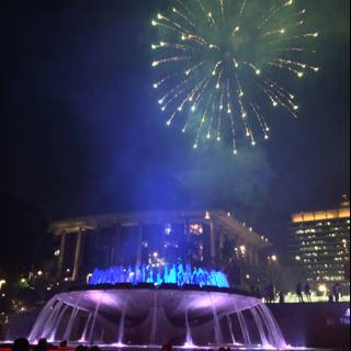 Brilliant Fireworks Over the Fountain at Los Angeles' Civic Center Mall
