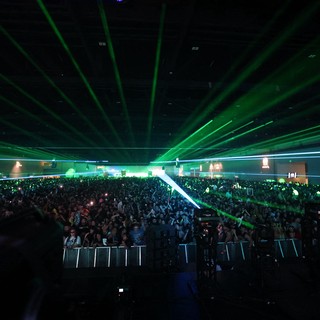 Green Laser Light Show Over Massive Festival Crowd