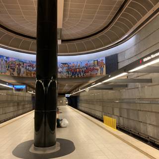 Vibrant Mural at Busy Subway Station