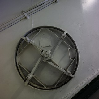 Circular Hatch with Metal Spokes on Naval Vessel