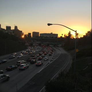 Rush Hour on the Freeway at Sunset