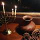 Festive Hanukkah Menorah and Pine Cone Vase