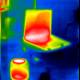 Thermal image of laptop and coffee