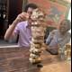 Tower of Wooden Blocks at Dining Table